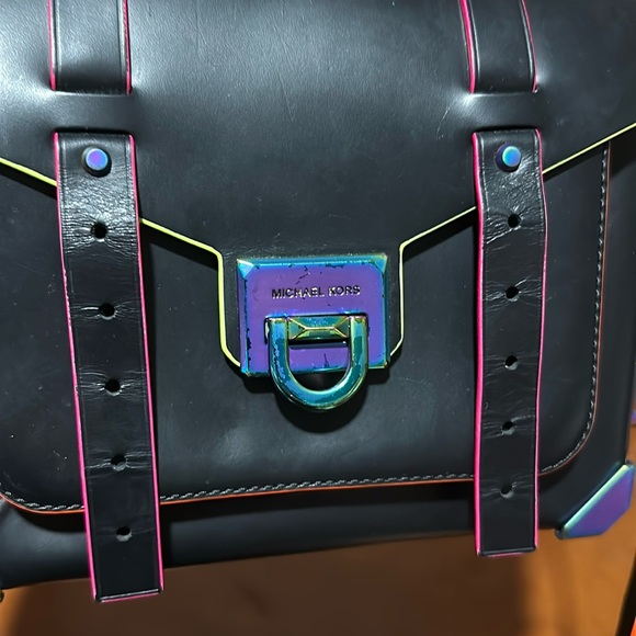 🔥🔥🔥Michael Kors Manhattan Black Leather Multicolor Top Handle Crossbody Bag - Picture 10 of 16